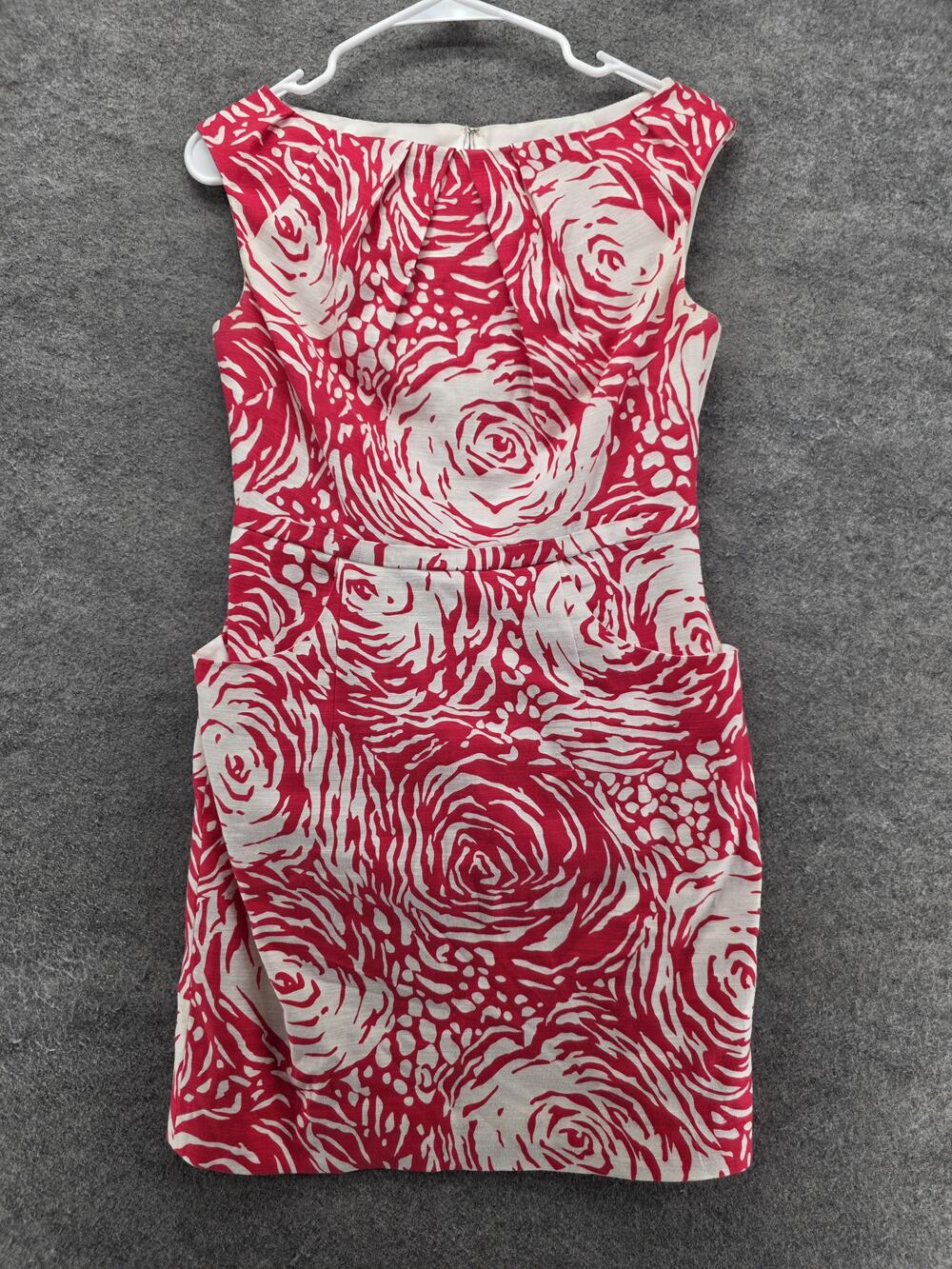 Adrianna Papell Dress Womens 8P Pink White Floral Linen Blend Sleeveless Petite